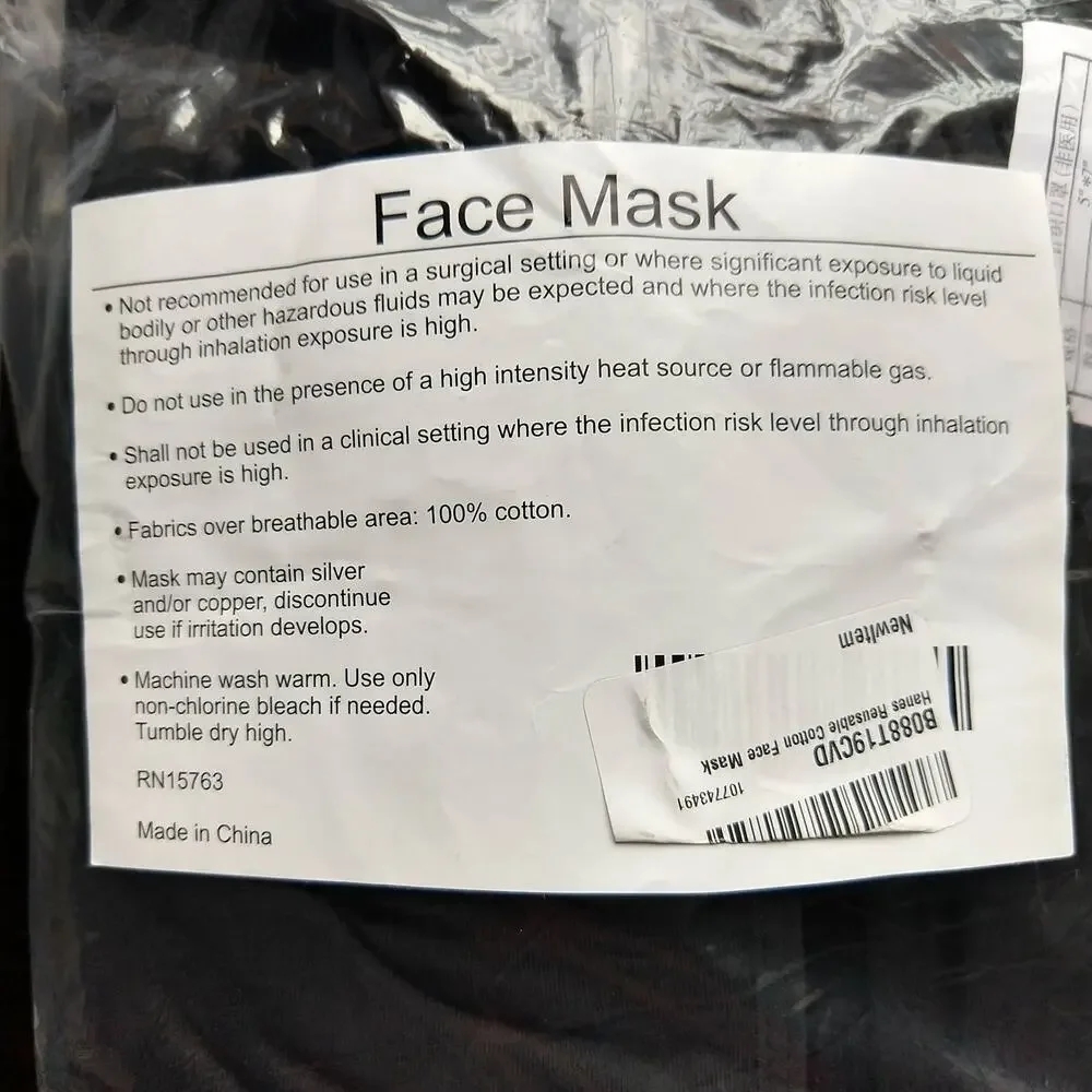 NWOT 10 Hanes Washable Face Masks black double layer cotton antimicrobial